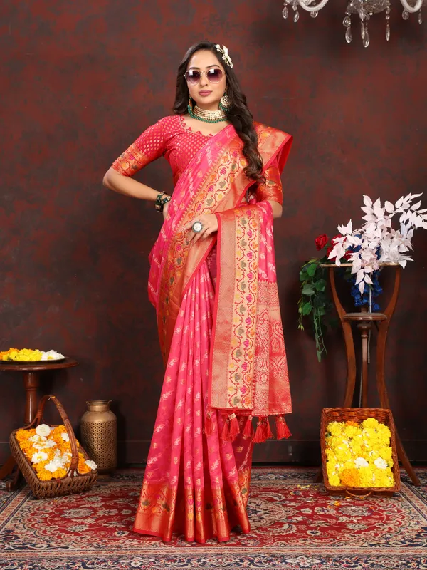 Red_Soft_Organza_Silk_With_Meenakari_Weaving_Design_Pallu_Saree