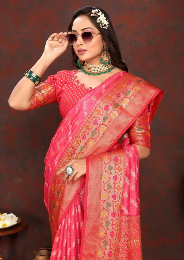 Red_Soft_Organza_Silk_With_Meenakari_Weaving_Design_Pallu_Saree