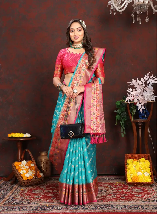 Sky_Blue_Soft_Organza_Silk_With_Meenakari_Weaving_Design_Pallu_Saree
