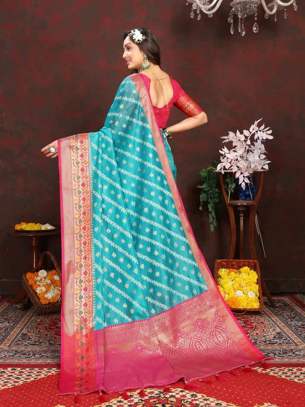 Sky_Blue_Soft_Organza_Silk_With_Meenakari_Weaving_Design_Pallu_Saree