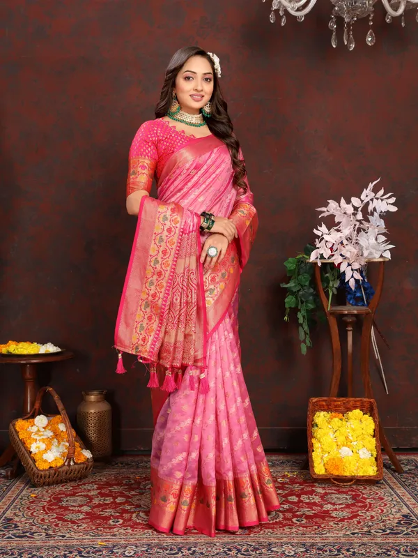 Pink_Soft_Organza_Silk_With_Meenakari_Weaving_Design_Pallu_Saree