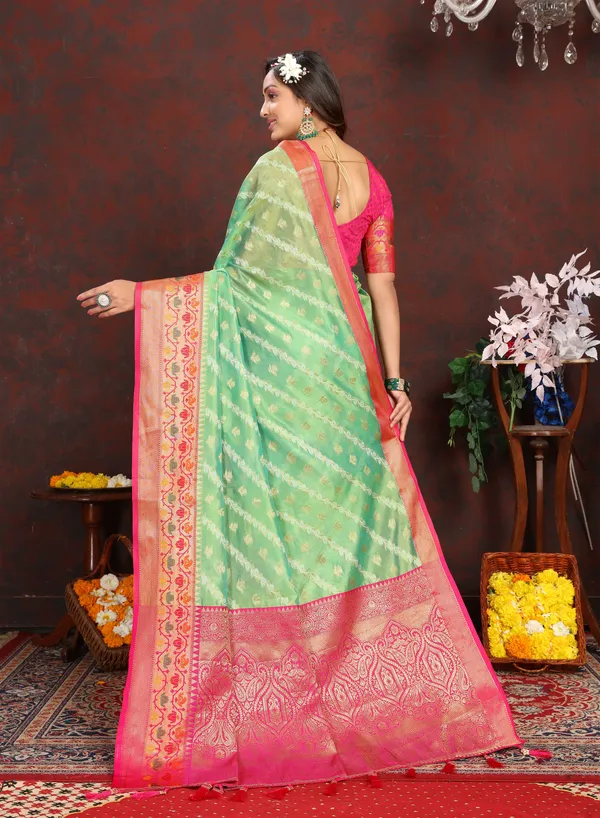 Green_Soft_Organza_Silk_With_Meenakari_Weaving_Design_Pallu_Saree