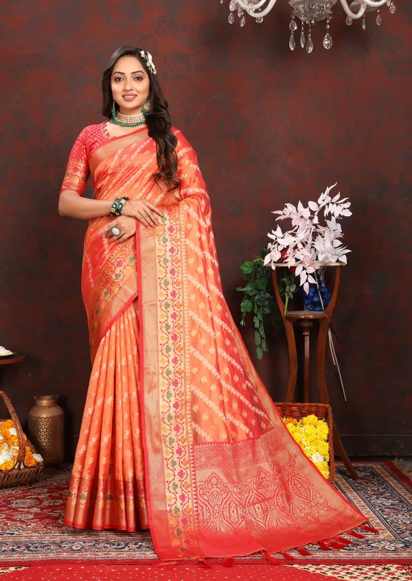 Orange_Soft_Organza_Silk_With_Meenakari_Weaving_Design_Pallu_Saree
