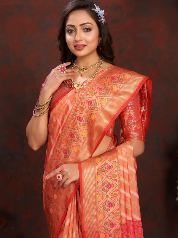 Orange_Soft_Organza_Silk_With_Meenakari_Weaving_Design_Pallu_Saree