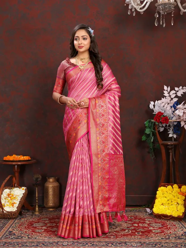 Pink_Soft_Organza_Silk_With_Meenakari_Weaving_Design_Pallu_Saree
