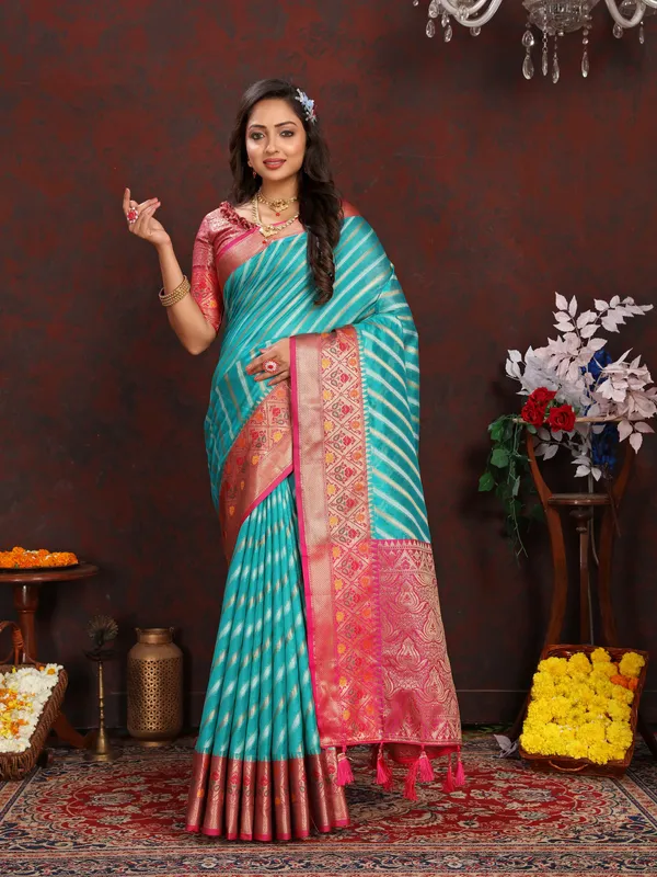 Sky_Blue_Soft_Organza_Silk_With_Meenakari_Weaving_Design_Pallu_Saree