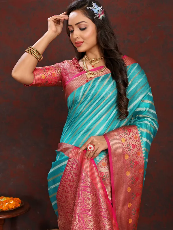 Sky_Blue_Soft_Organza_Silk_With_Meenakari_Weaving_Design_Pallu_Saree