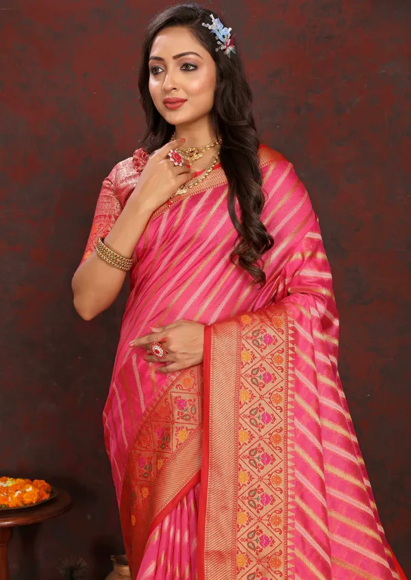 Red_Soft_Organza_Silk_With_Meenakari_Weaving_Design_Pallu_Saree