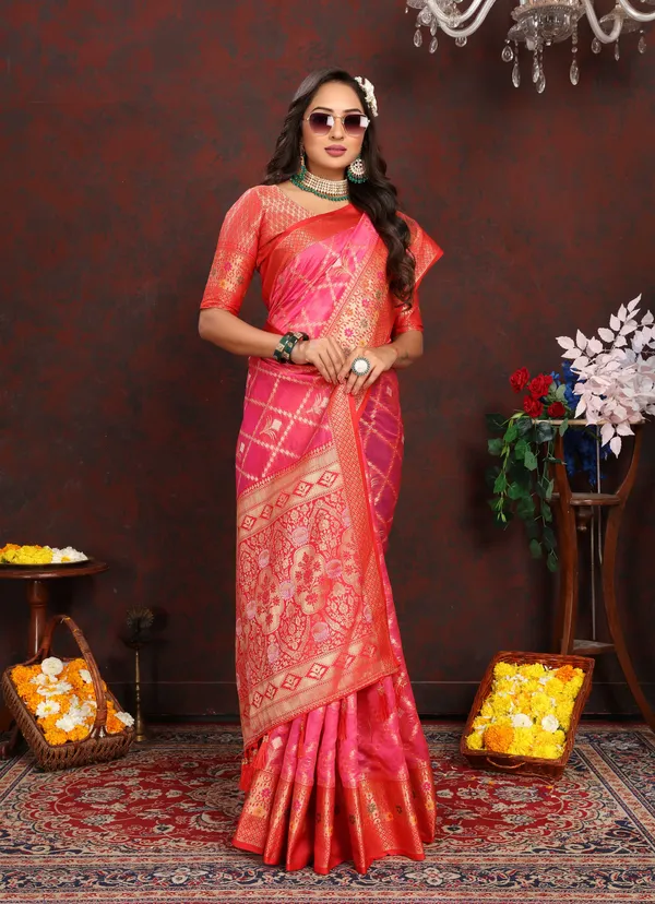 Red_Soft_Organza_Silk_With_Meenakari_Weaving_Design_Pallu_Saree