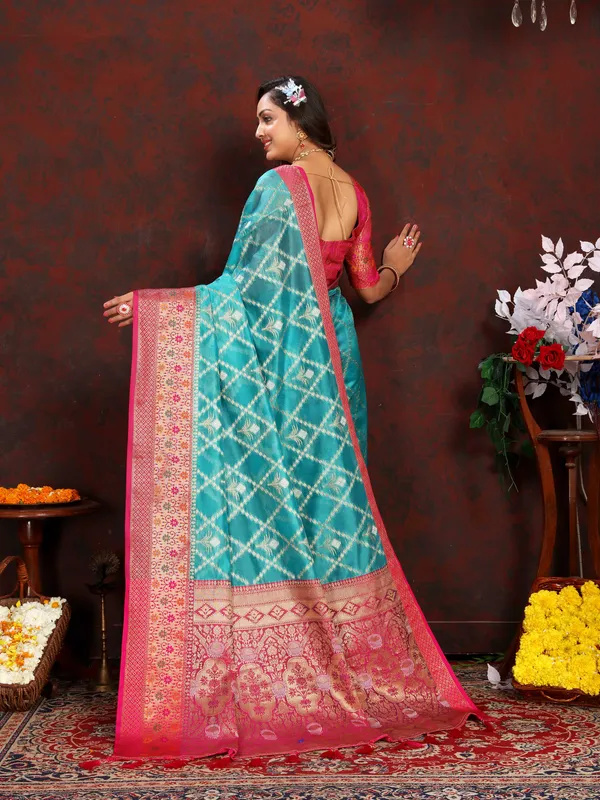 Sky_Blue_Soft_Organza_Silk_With_Meenakari_Weaving_Design_Pallu_Saree