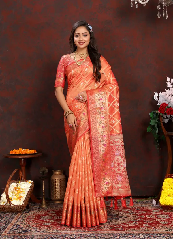 Orange_Soft_Organza_Silk_With_Meenakari_Weaving_Design_Pallu_Saree