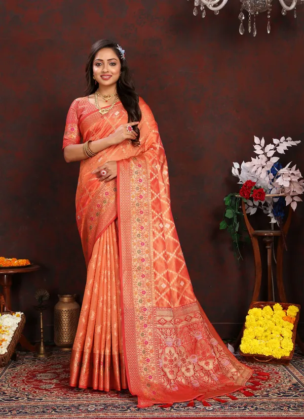Orange_Soft_Organza_Silk_With_Meenakari_Weaving_Design_Pallu_Saree