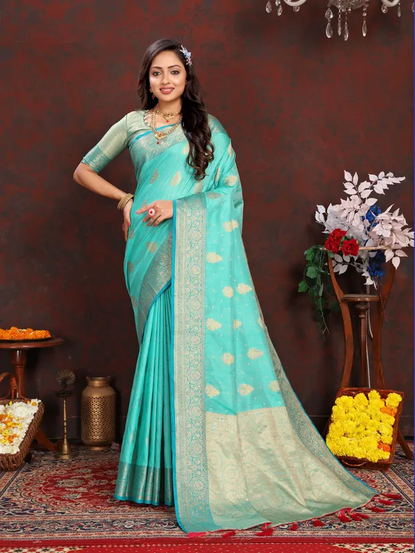 Sky_Blue_Soft_Organza_Silk_With_Meenakari_Weaving_Design_Pallu_Saree