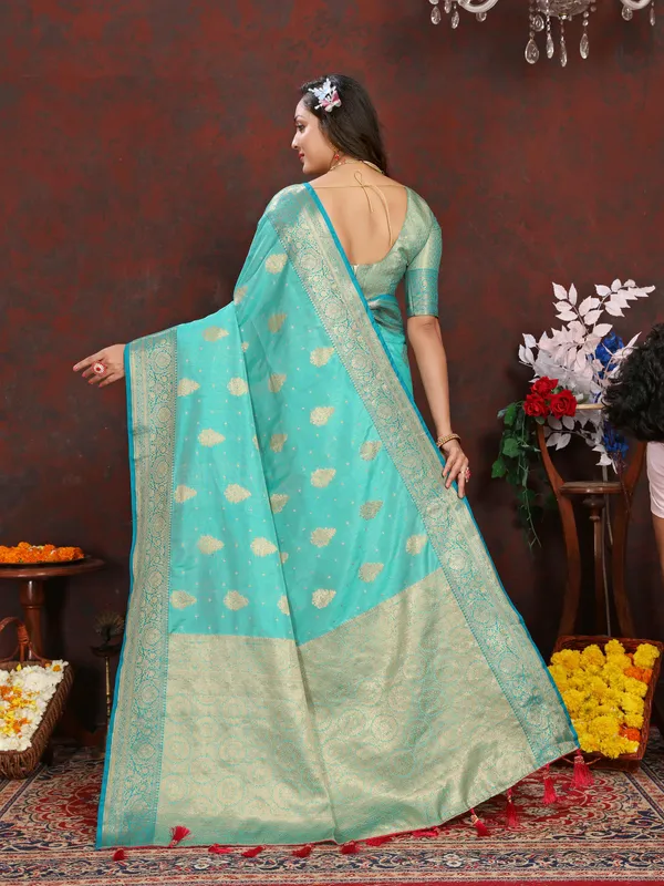 Sky_Blue_Soft_Organza_Silk_With_Meenakari_Weaving_Design_Pallu_Saree
