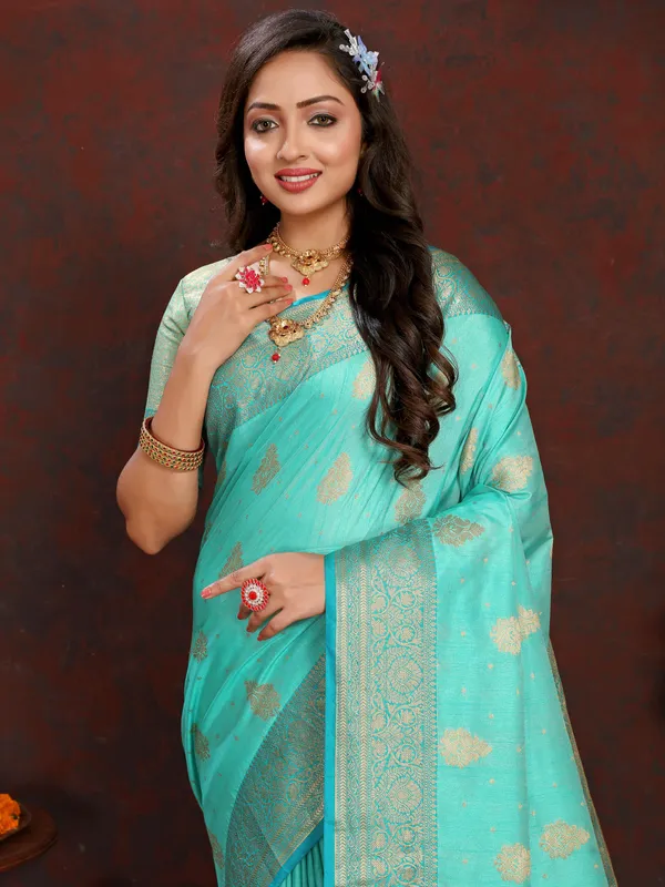 Sky_Blue_Soft_Organza_Silk_With_Meenakari_Weaving_Design_Pallu_Saree
