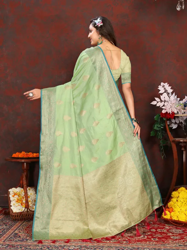 Pista_Soft_Organza_Silk_With_Meenakari_Weaving_Design_Pallu_Saree