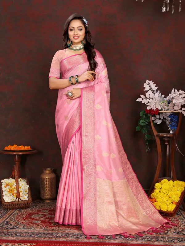 Pink_Soft_Organza_Silk_With_Meenakari_Weaving_Design_Pallu_Saree