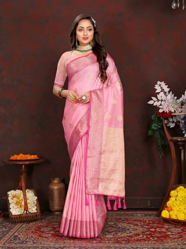Pink_Soft_Organza_Silk_With_Meenakari_Weaving_Design_Pallu_Saree