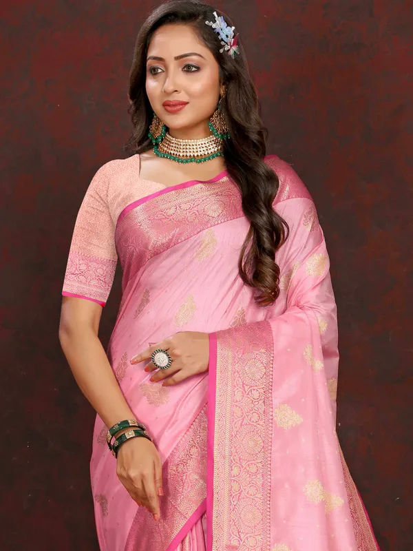 Pink_Soft_Organza_Silk_With_Meenakari_Weaving_Design_Pallu_Saree
