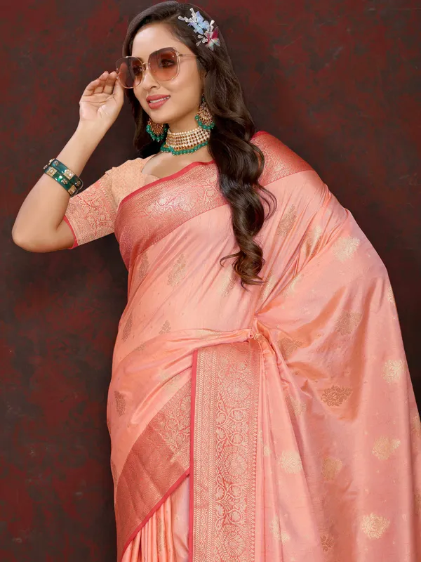 Peach_Soft_Katan_Silk_With_Zari_Weaving_Design,_Rich_Zari_Weaving_Pallu_Saree
