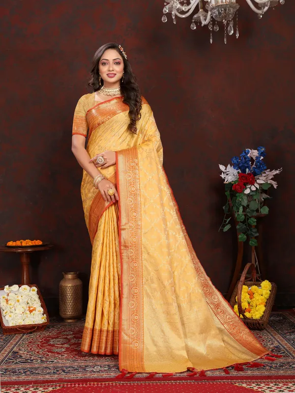Yellow_Soft_Katan_Silk_With_Zari_Weaving_Design,_Rich_Zari_Weaving_Pallu_Saree