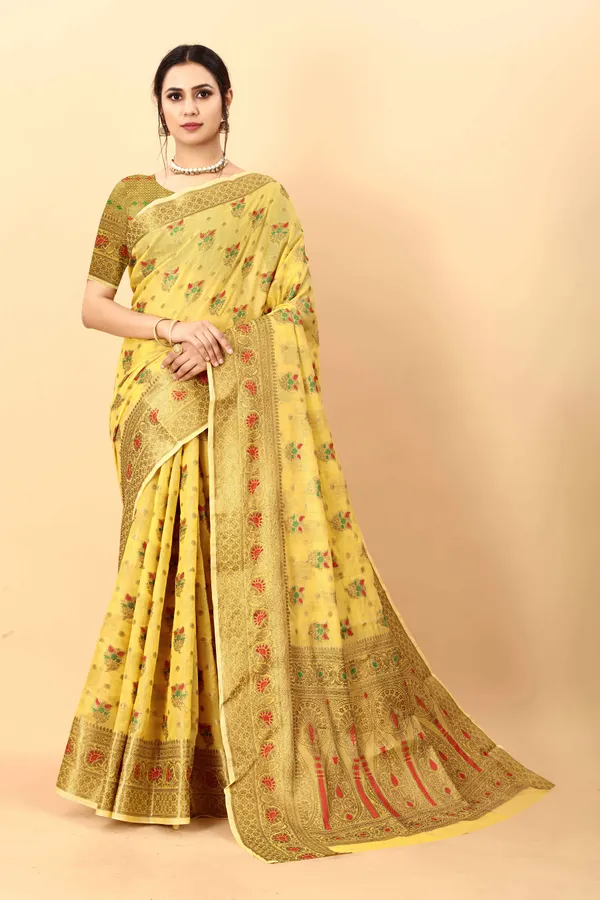 Yellow_Amazing_Ethnic_Wear_Silk_Blended_Chanderi_Traditional_Saree
