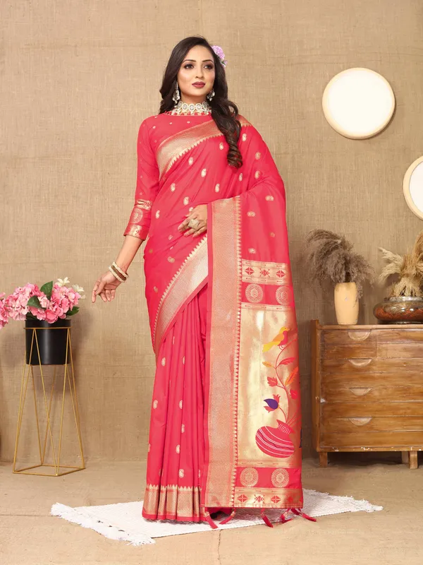 Pink_Soft_Paithani_Silk_With_Zari_Weaving_Design_Pallu_Saree