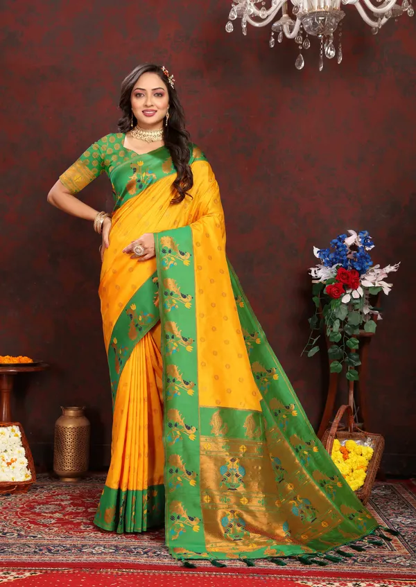 Yellow_Soft_Paithani_Silk_With_Zari_Weaving_Design_Pallu_Saree