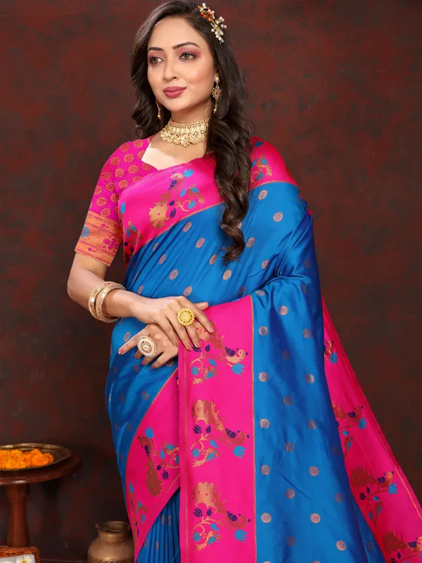 Blue_Soft_Paithani_Silk_With_Zari_Weaving_Design_Pallu_Saree