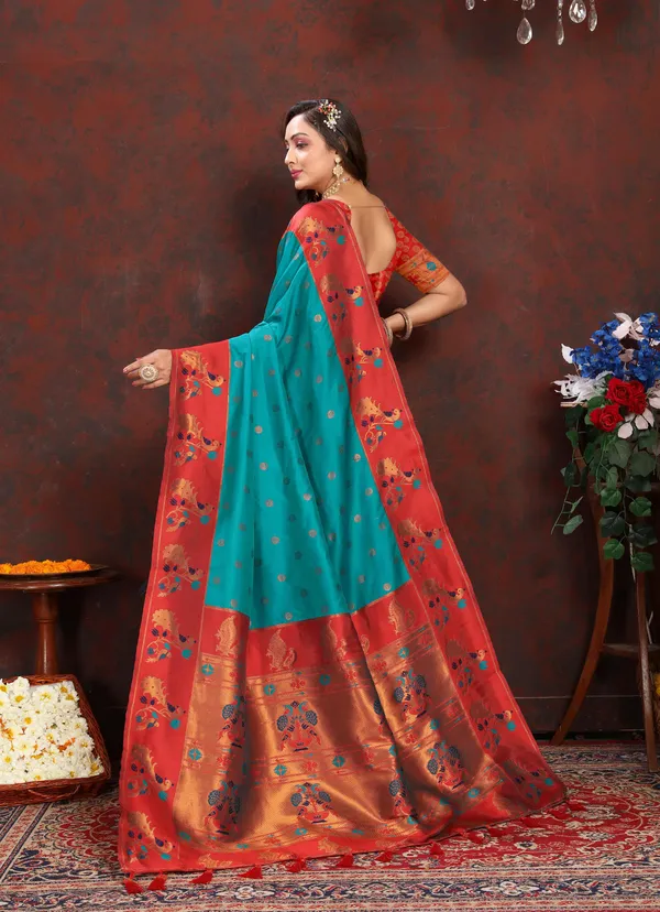 Peacoke_Blue_Soft_Paithani_Silk_With_Zari_Weaving_Design_Pallu_Saree
