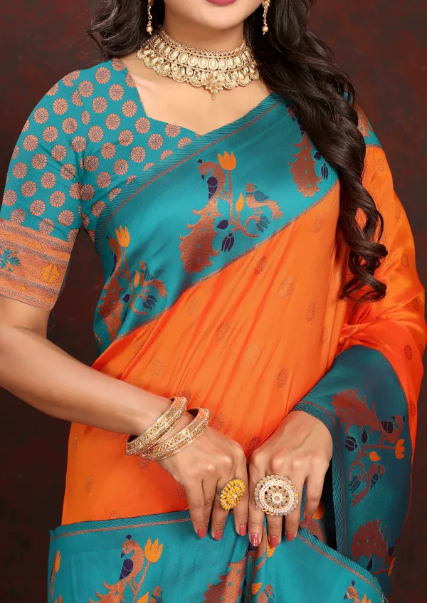 Orange_Soft_Paithani_Silk_Saree_with_Zari_Weaving_Design_Pallu