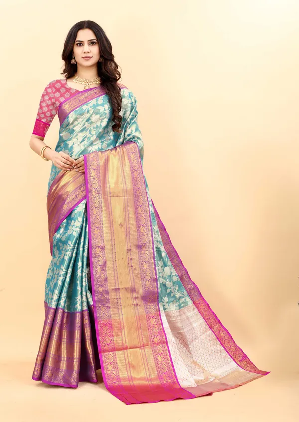 Sky_Blue_Amazing_Ethnic_Wear_Silk_Blended_Kanjivaram_Traditional_Saree