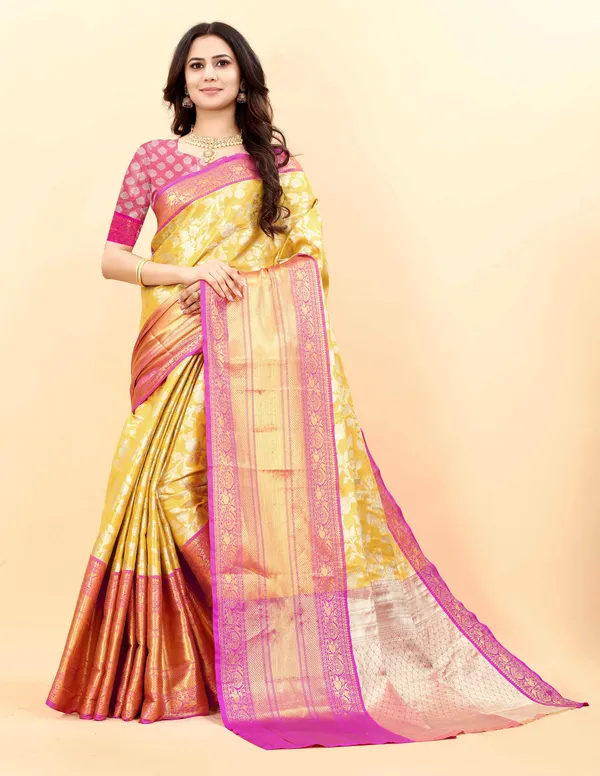 Yellow_Amazing_Ethnic_Wear_Silk_Blended_Kanjivaram_Traditional_Saree