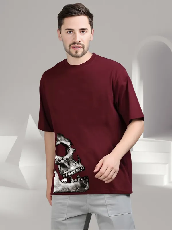 Men_Oversized_Front_Corner_Skull_Printed_Half_Sleeve_Pure_Cotton_T_Shirt