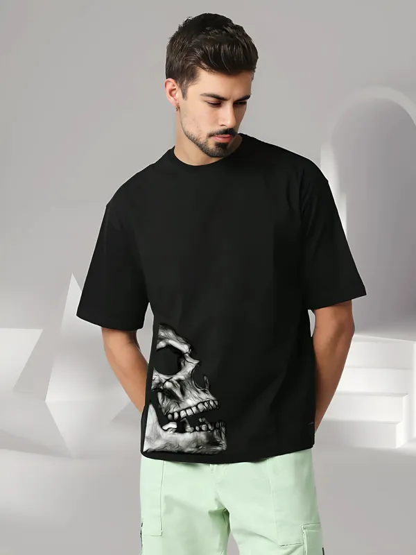 Men_Oversized_Front_Corner_Skull_Printed_Half_Sleeve_Pure_Cotton_T_Shirt