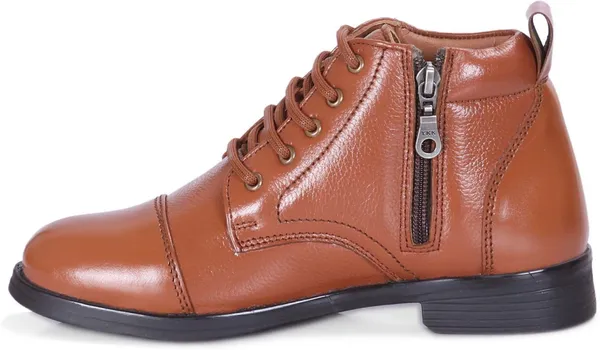 Tan_Genuine_Leather_Formal_Chain_Boots_For_Women