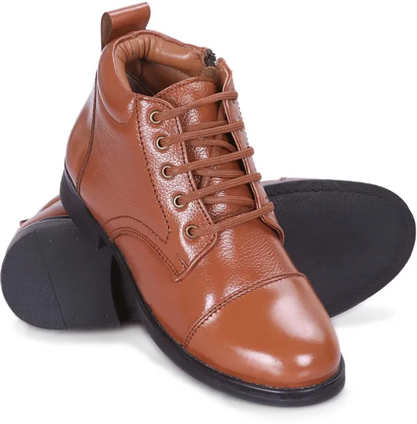 Tan_Genuine_Leather_Formal_Chain_Boots_For_Women