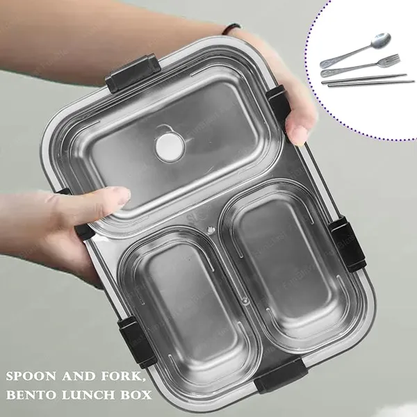 Grey_3-Compartment_Triple_Grid_Insulated_Steel_Lunch_Box_-_750_Ml
