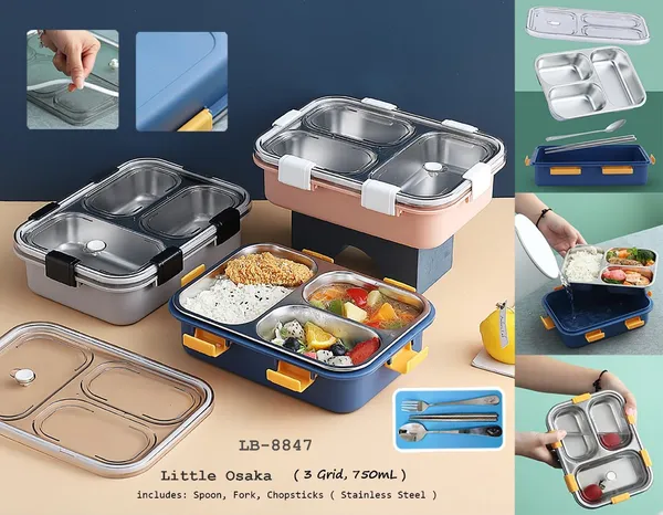 Blue_3-Compartment_Triple_Grid_Insulated_Steel_Lunch_Box_-_750_Ml