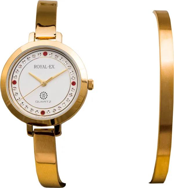 White_Dial_Golden_Case_and_Golden_Bangle_Chain_Combo__Watch_For_Women