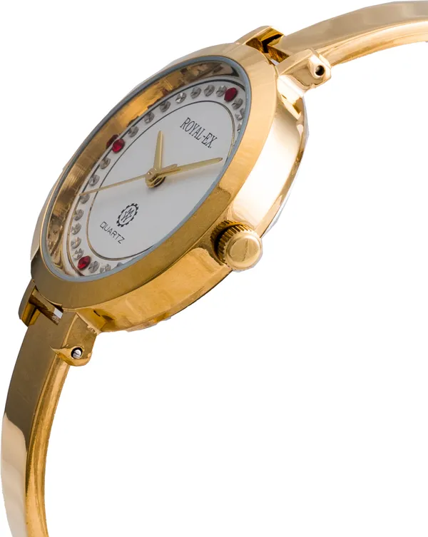 White_Dial_Golden_Case_and_Golden_Bangle_Chain_Combo__Watch_For_Women