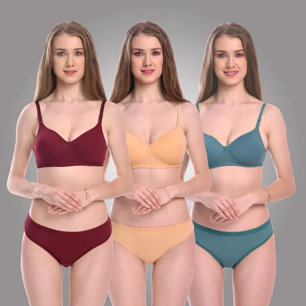 Pack_of_3+3_Multicolor_Cotton_Blend_Solid_Lingerie_Set_For_Women