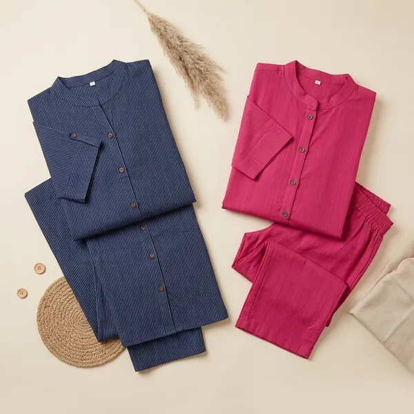 Navy_Blue_And_Pink_Cotton_And_Rayon_Kurta_Palazzo_Set_Pack_Of_2