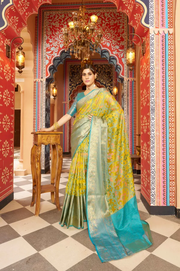 Yellow_Jacquard_Cotton_Sarees_With_Blouse_Piece_For_Women