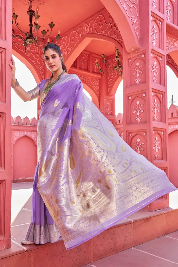 Purple_Linen_Cotton_Sarees_With_Blouse_Piece_For_Women