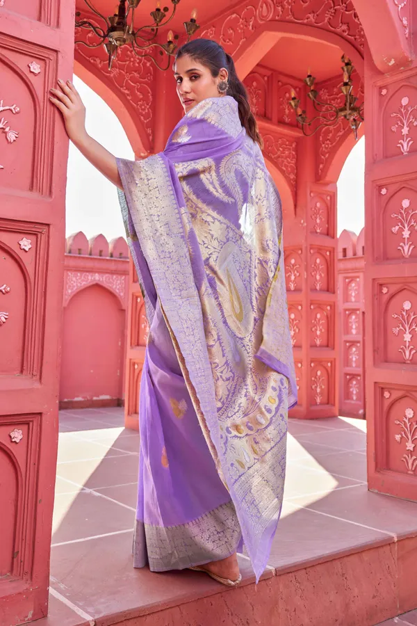 Purple_Linen_Cotton_Sarees_With_Blouse_Piece_For_Women