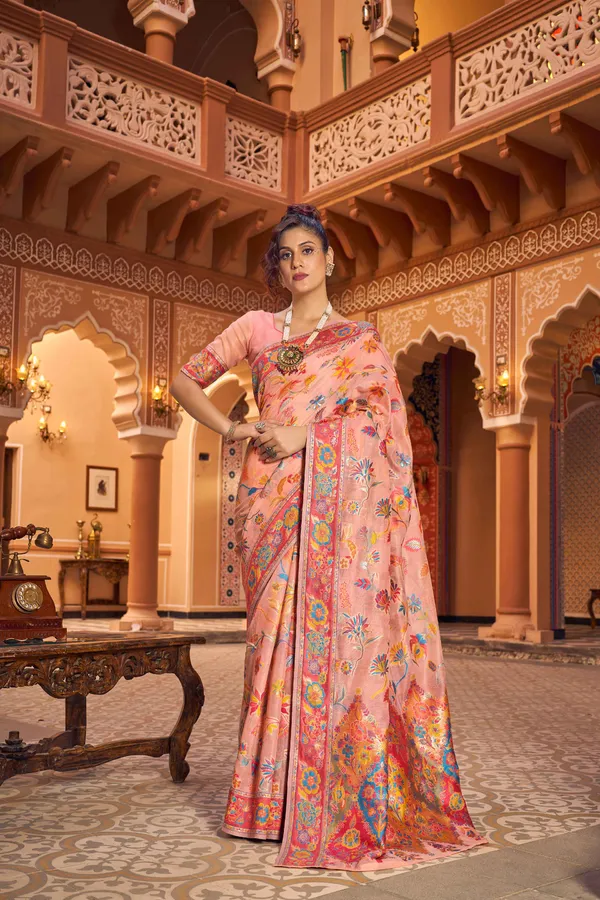 Peach_Cotton_Sarees_With_Blouse_Piece_For_Women