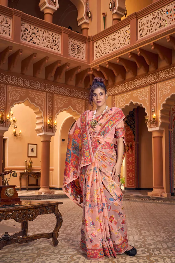 Peach_Cotton_Sarees_With_Blouse_Piece_For_Women