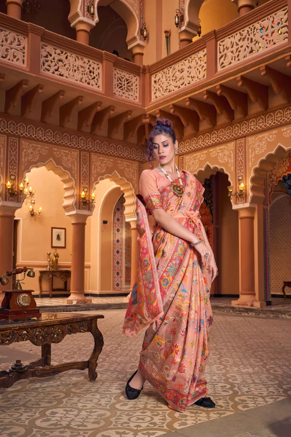 Peach_Cotton_Sarees_With_Blouse_Piece_For_Women