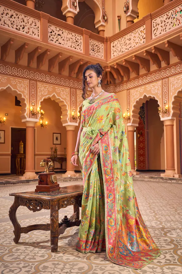 Pista_Cotton_Sarees_With_Blouse_Piece_For_Women